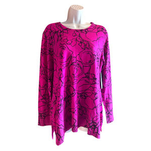 Multiples Fuchsia Pink Black Floral Sweater Size Medium